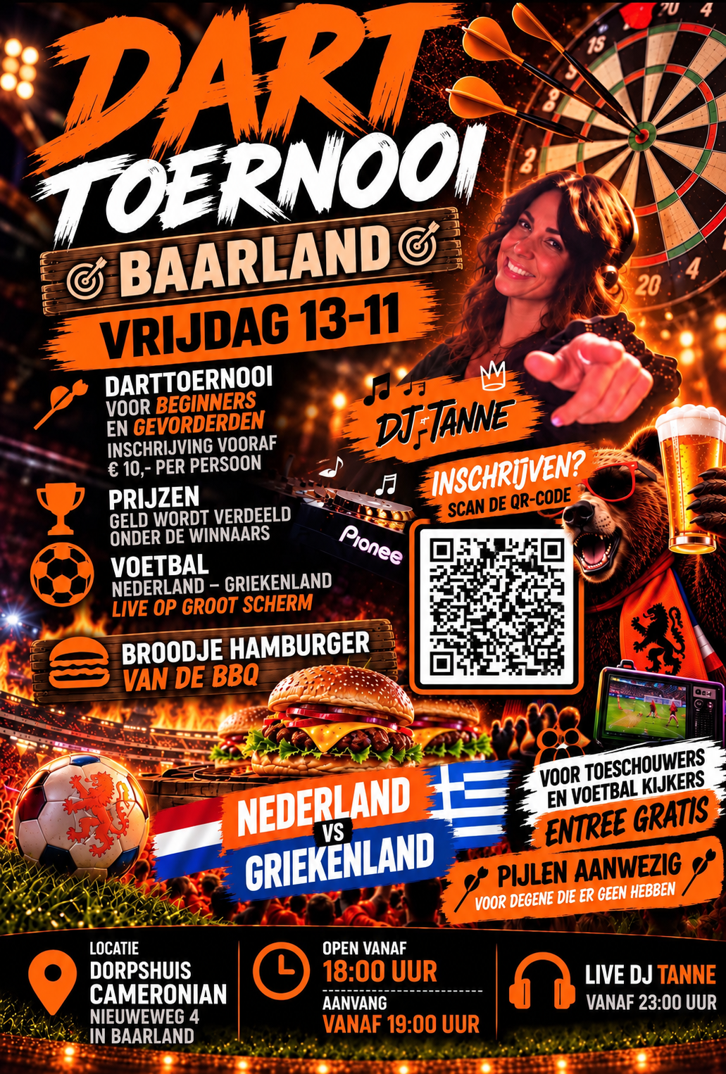 Flyer Darttoernooi Baarland, vrijdag 13 november